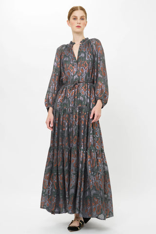 Cuff Sleeve Tie Waist Maxi, Kenzo Charcoal