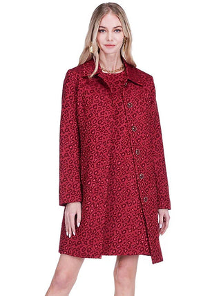 Collar Fitted Coat, Cheetah Brocade