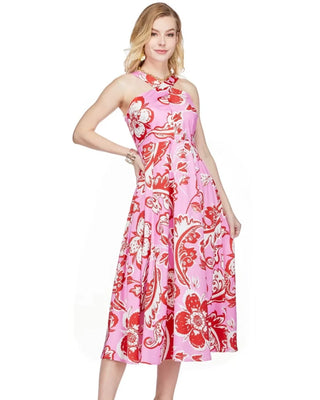 Criss-Cross Midi Dress, Pink Floral