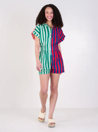 Poppy Romper, Mist Green/Americano Stripe
