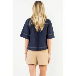 Short Sleeve Denim V-Neck Top