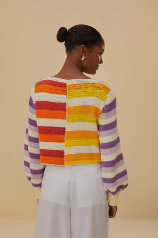 Farm Rio Crochet Sweater, Sunset Stripes