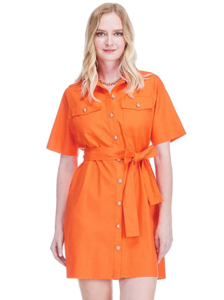 Pocket Shirt Dress, Orange