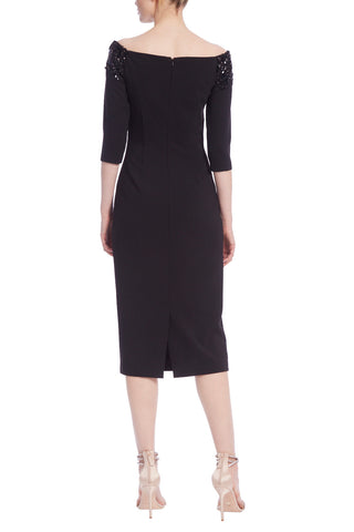 Badgley Mischka Embellished Boatneck Fitted Cocktail Dress, Black