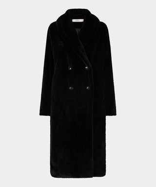Coat Shawl Collar Faux Fur, Black