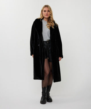 Coat Shawl Collar Faux Fur, Black