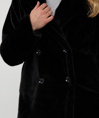 Coat Shawl Collar Faux Fur, Black