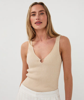 Singlet Ribbed Hook Lurex, Sand
