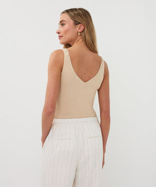 Singlet Ribbed Hook Lurex, Sand