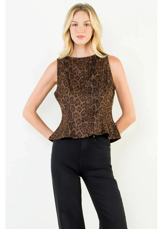 Sleeveless Leopard Print Suede Top