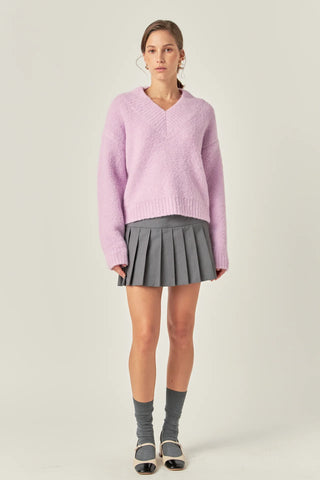 V-Neck Knit Sweater, Lilac