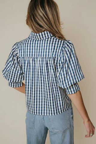 Strahley Top, Navy and Cream Check