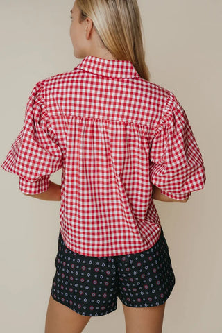 Strahley Top, Red & Cream Check