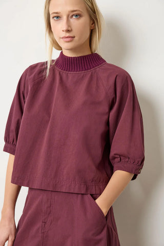 Knit Collar Twill Top, Merlot