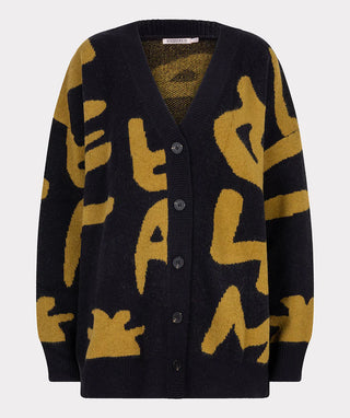Cardigan Intarsia, Black/Garden Olive
