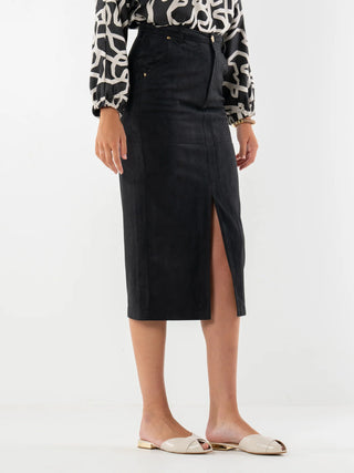Suede Pencil Skirt, Black