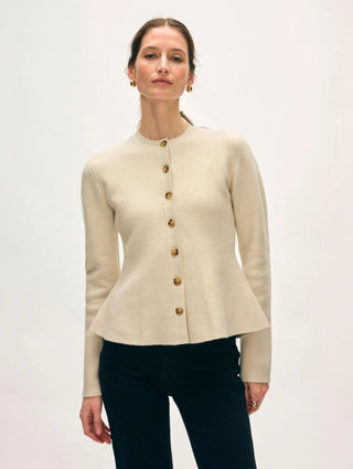 Cashmere Blend Peplum Cardigan, Ivory