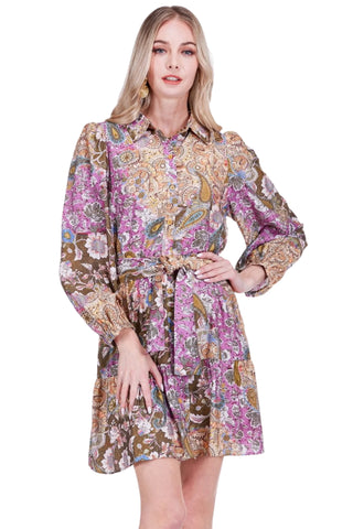 Ruffles Hem Shirt Dress, Plum Mosaic