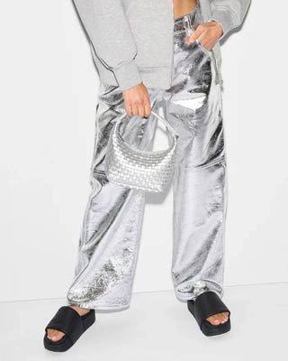 Mini Woven Hobo, Matte Silver