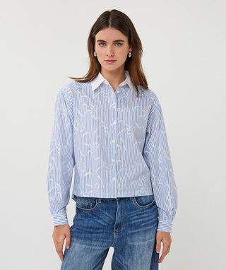 Blouse Striped Bows, White/Blue