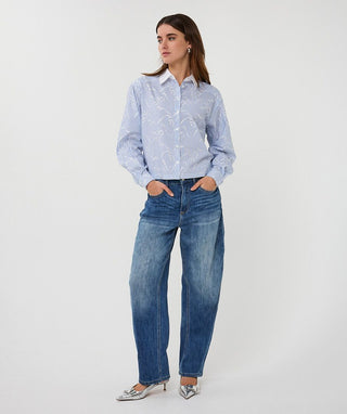 Blouse Striped Bows, White/Blue