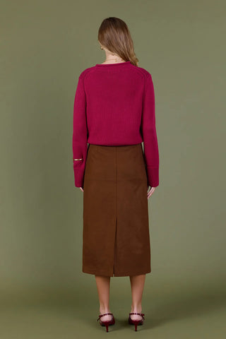 Faux Suede Midi Skirt, Brown