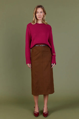 Faux Suede Midi Skirt, Brown