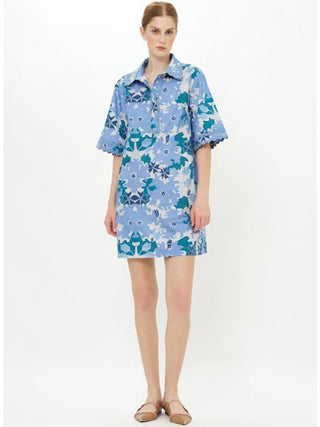 Collared Shirt Dress Mini, Suzani Blue