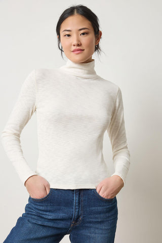 Rib Slub Turtleneck, Talc