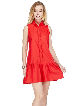 High Neck Trim Dress, Red