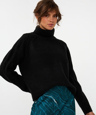 Sweater Raglan Cable Sleeve, Black